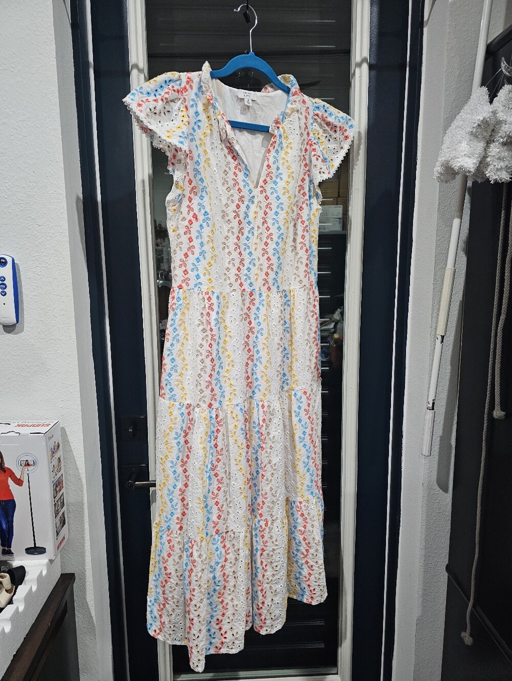 Crown & Ivy Embroidered Cap Sleeve Eyelet Maxi Dress Sz 10 - 100% Cotton - Picture 4 of 14